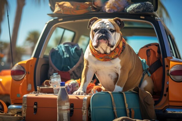 Viagem de cachorro de carro IA generativa