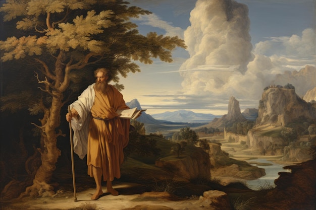 Viagem de Fé O apóstolo Tiago, o Maior, numa paisagem serena