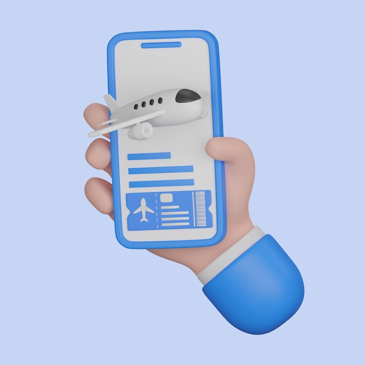 Foto viagem de viagem esfolando e reservando ou verificando o aplicativo on-line por mochila de smartphone e ícone de cartão de embarque ilustração de renderização 3d