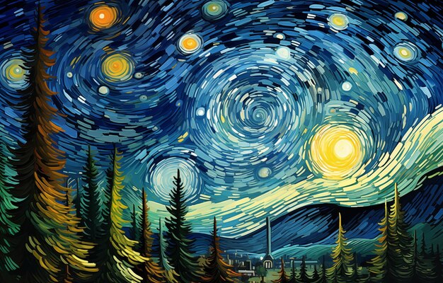 Viagem estrelada Esboço surreal no estilo de Van Gogh