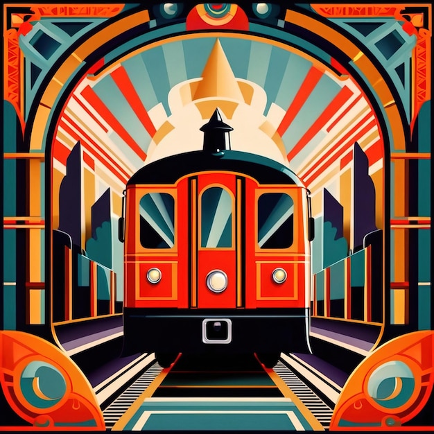 Viagem ferroviária de trem de luxo elegante retro vintage ilustração art deco