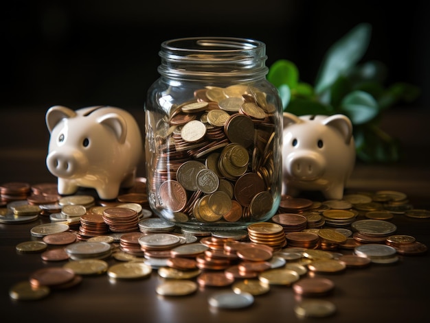 Viagem Financeira Poupança e Investimento com um Piggy Bank Aventura Generativa AI