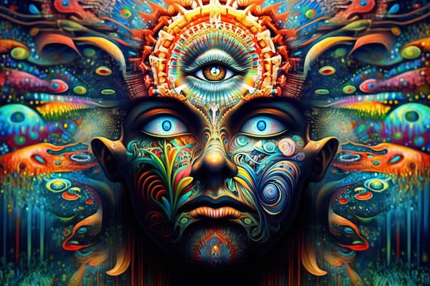 Viagem psicodélica Efeito DMT Uma bela imagem brilhante Um pôster brilhante IA geradora