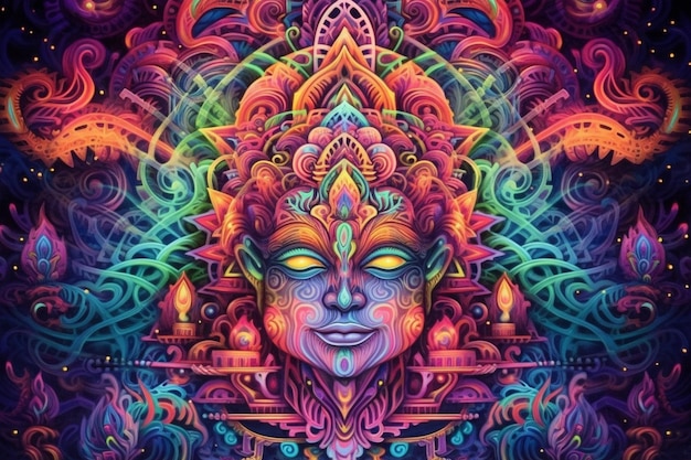 Viagem psicodélica Efeito DMT Uma bela imagem brilhante Um pôster brilhante IA geradora