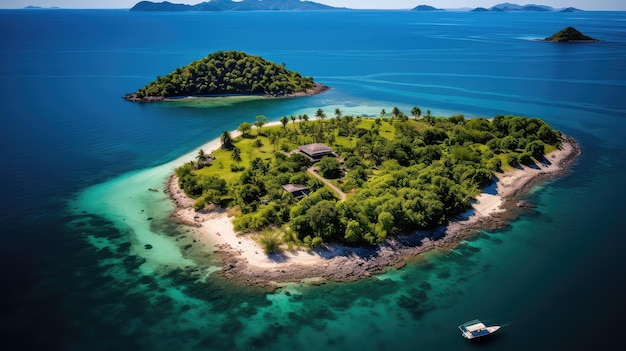 Viagens retiradas ilhas retiros ilustração turismo paraíso exuberante vista para o oceano viagens marinhas retiradas ilha retiros