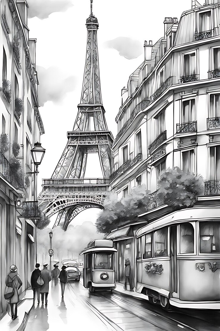 Foto viajamos para paris para colorir