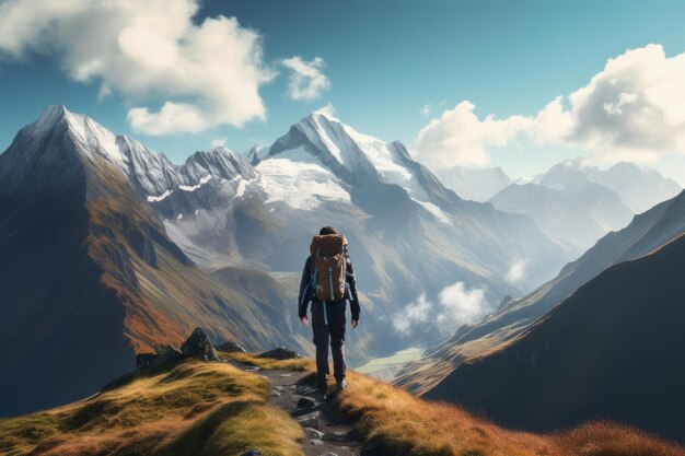 Viajando por la majestuosa cordillera Explorando el sendero con un excursionista