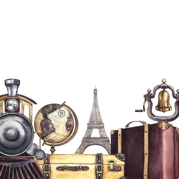 Viajando en tren por Europa Una ilustración de acuarela hecha a mano
