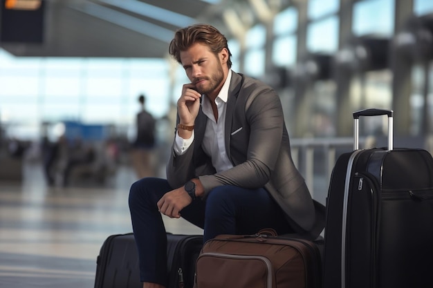 Viajante de negócios com mala no aeroporto IA generativa