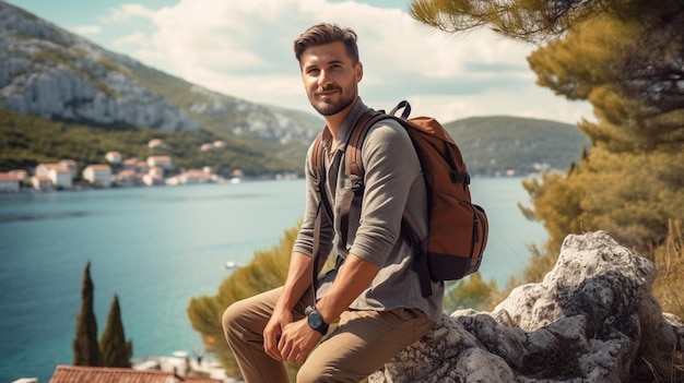 Viajante masculino em Montenegro ao ar livre