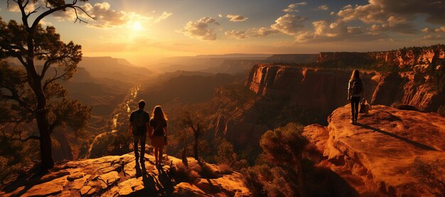 Foto viajantes a apreciar a vista deslumbrante da montanha gerada com ia