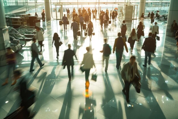 Viajantes de negócios navegando por um aeroporto movimentado