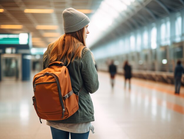 Foto viajar en el aeropuerto con mochila caminar en la puerta del aeropuerto con pasaporte viaje