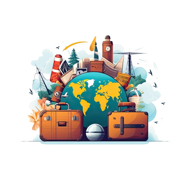 Viajar ao redor do mundo Ilustração vetorial em estilo plano Conceito de viagem