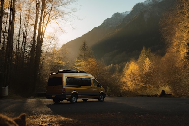 Viajar en autocaravana Concepto sin preocupaciones de vacaciones o viaje en automóvil IA generativa