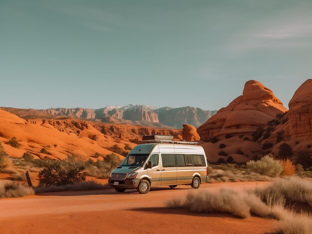 Viajar en coche El concepto de vida en furgoneta Ai Generativo