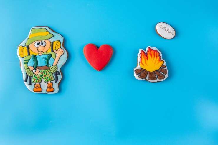 Foto viaje de acampada con galletas de pan de jengibre