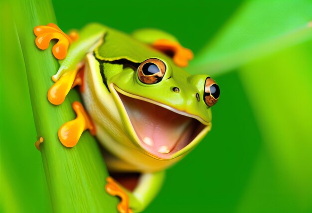 Foto el viaje alegre de una encantadora rana arbórea