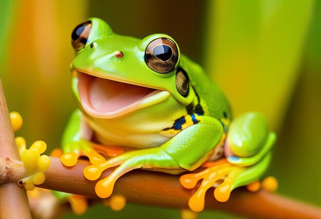 Foto el viaje alegre de una encantadora rana arbórea