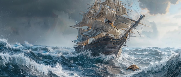 El viaje de los antiguos marineros con la gran tortuga