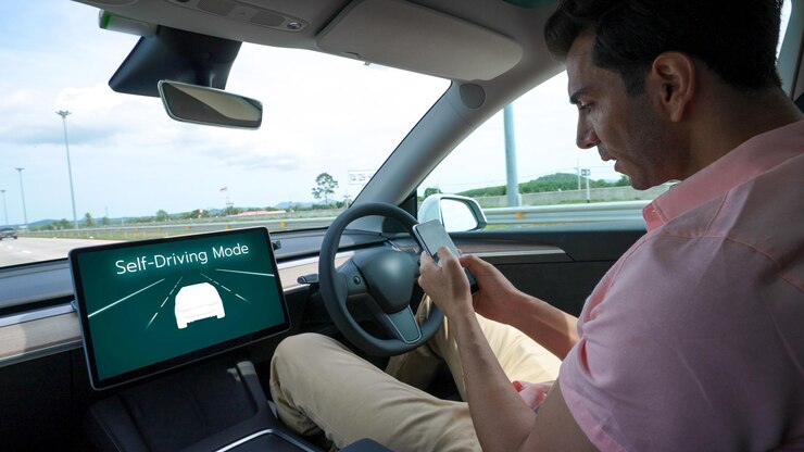 Foto viaje de automóviles autónomos o vehículos autónomos en autopistas de velocidad perpetua