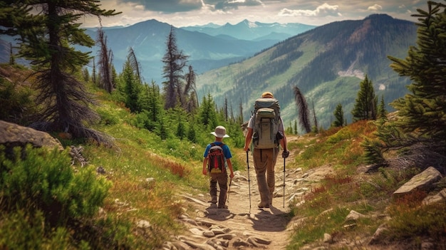 El viaje aventurero de padre e hijo escalando la montaña