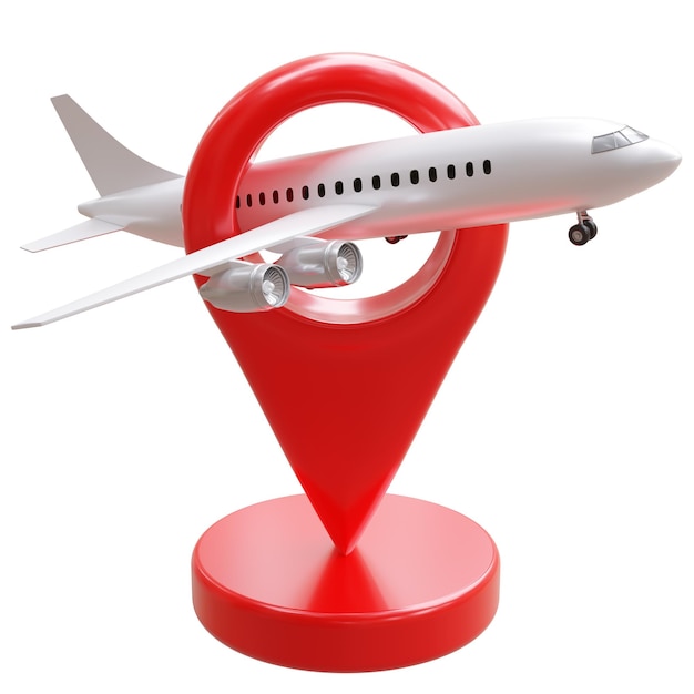 Viaje en avión: rutas y destinos de aviones. Icono de puntero de mapa y avión aislado sobre fondo blanco