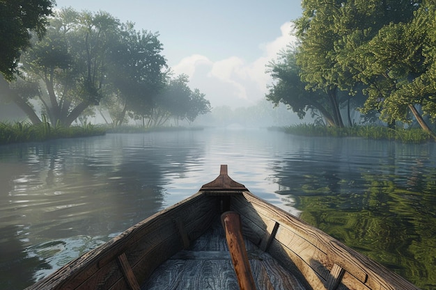 Un viaje en barco tranquilo por un río sinuoso