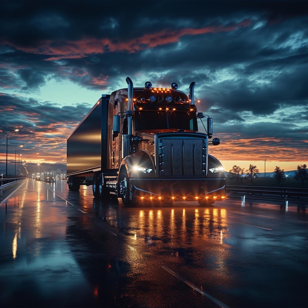 Foto un viaje por la carretera por la noche generado por la ia