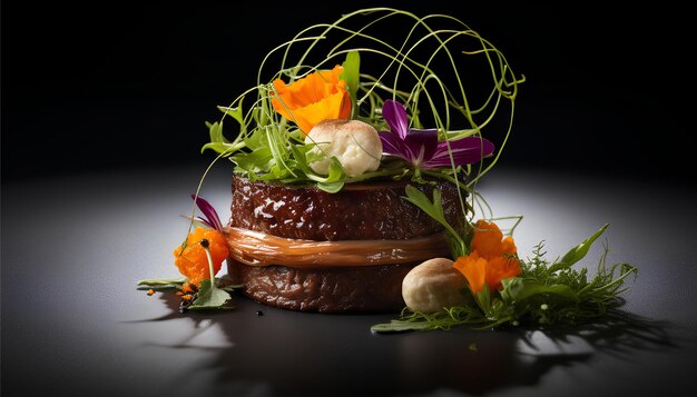 Un viaje de descubrimiento un plato de comida fina con estrellas Michel fotografía de comida