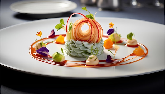 Un viaje de descubrimiento un plato de comida fina con estrellas Michel fotografía de comida