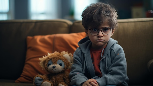 Un viaje desgarrador Explorando la agitación emocional de un niño autista con gafas mientras expresaba