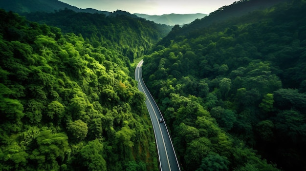 Viaje encantador Un viaje sereno a través de un bosque verde GenerativeAI