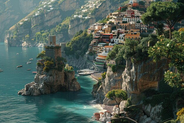 Foto viaje a las encantadoras costas de positano en el generativo ai