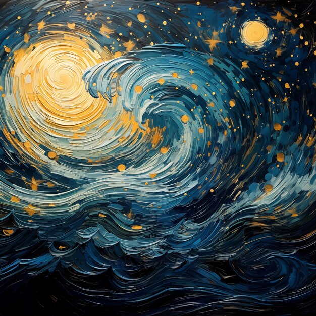 Viaje estrellado boceto surrealista al estilo de Van Gogh