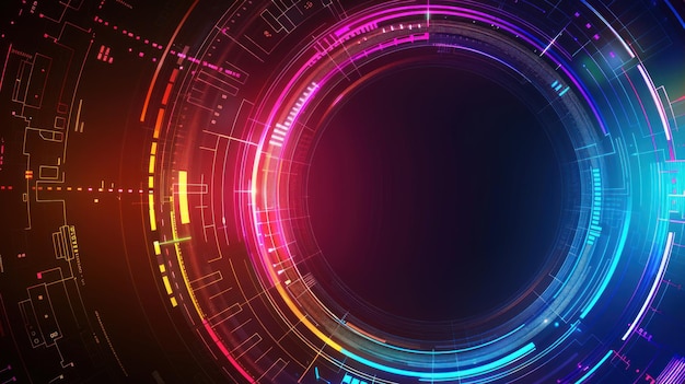 Viaje futurista en el tiempo holograma digital círculo arco iris tecnología cyberpunk fondo papel tapiz imagen generada por IA