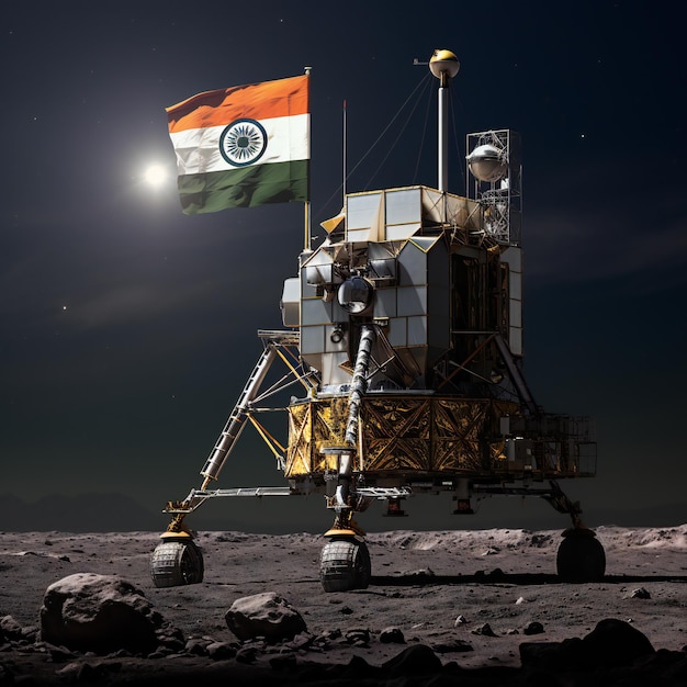Foto el viaje de la india triumph gslv a la superficie de la luna con chandrayaan 3 y el emblema de la india