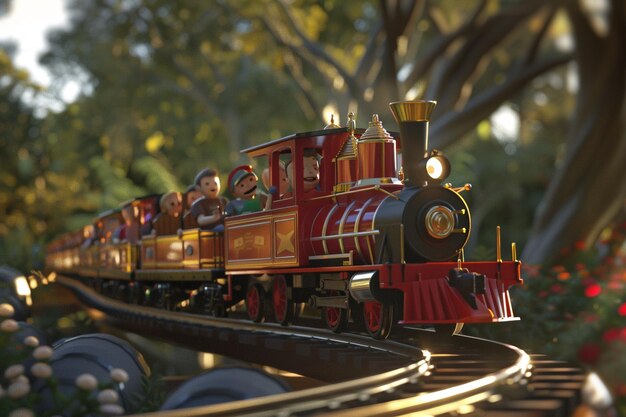 Foto viaje junto al mini tren mientras se emborracha a lo largo de la generativa ai