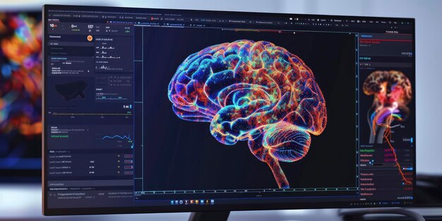 Viaje a la mente Exploración visual de la enfermedad cerebral Escáner mostrado en una pantalla de computadora