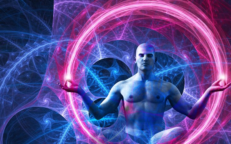 Foto un viaje místico por el universo el estado de meditación pintura surrealista 3d arte transpersonal