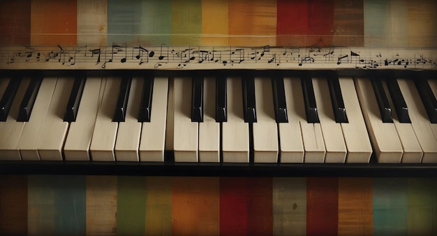 un viaje musical con un collage con la armonía de las teclas del piano