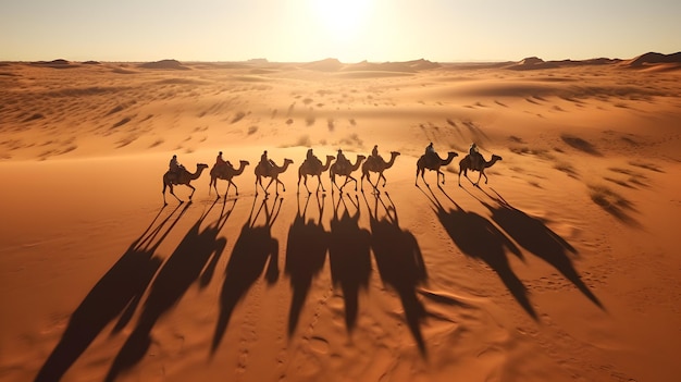 Viaje nómada Caravana de camellos cruzando las arenas del desierto