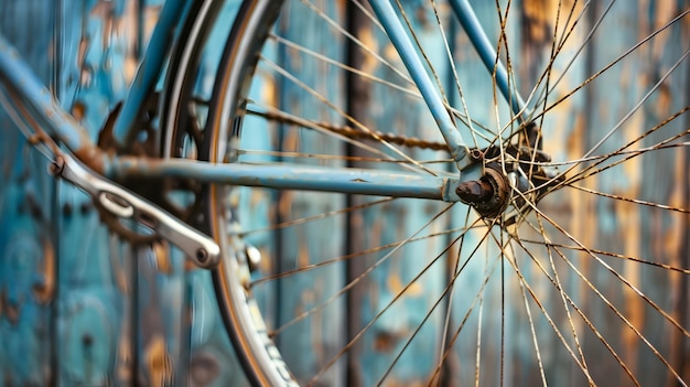 Foto viaje con ocio una rueda de bicicleta antigua detalles intrincados y herencia rústica