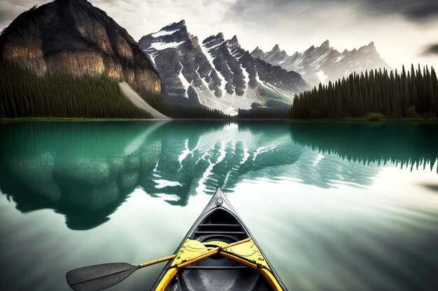 Viaje de paisaje de montaña a través del lago en kayak de invierno en la antártida