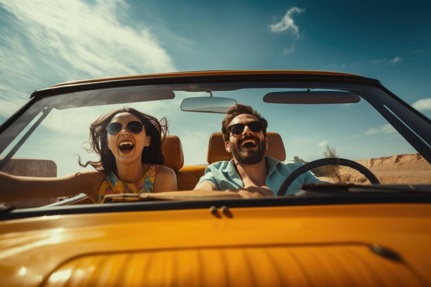 Viaje de pareja feliz en coche