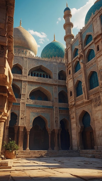 Viaje en el tiempo a la antigua Arabia mágica con majestuosa arquitectura de palacios
