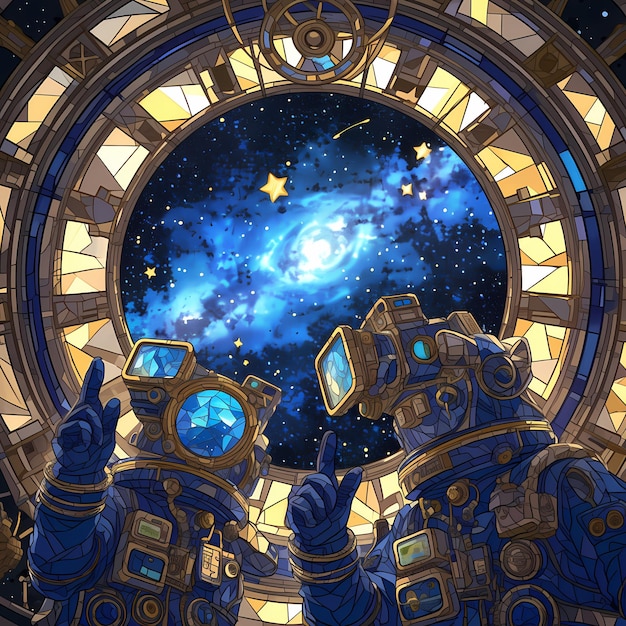 Viaje a través del Cosmos iluminado por estrellas Una odisea de ciencia ficción en el arte del vidrio pintado