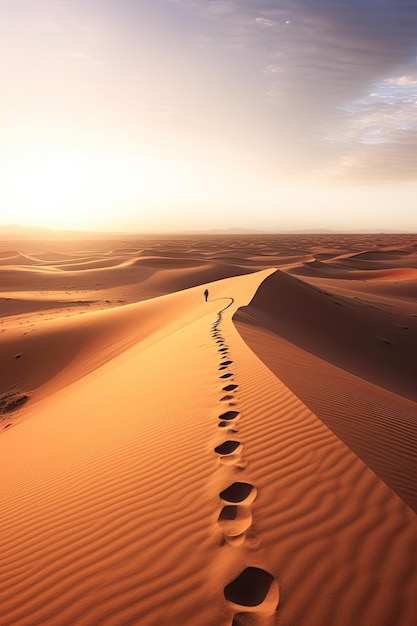 Viaje a través de las dunas de arena Huellas en el horizonte