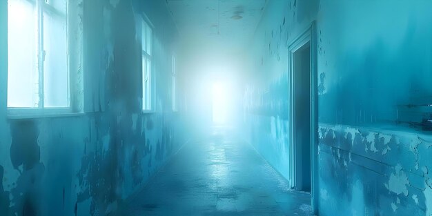 Foto viaje a través de espeluznantes corredores embrujados una mujer esquizofrénica 39 años de exploración inquietante concepto corredores embrujados exploración de esquizofrenia experiencia inquietante atmosfera espeloznante