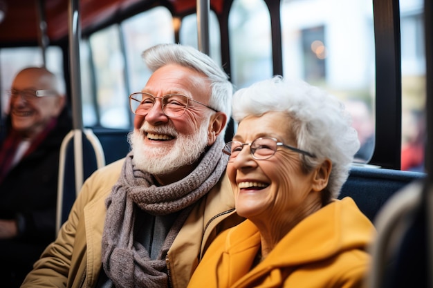 Un viaje turístico feliz para personas mayores Concepto de jubilación de viajes IA generativa